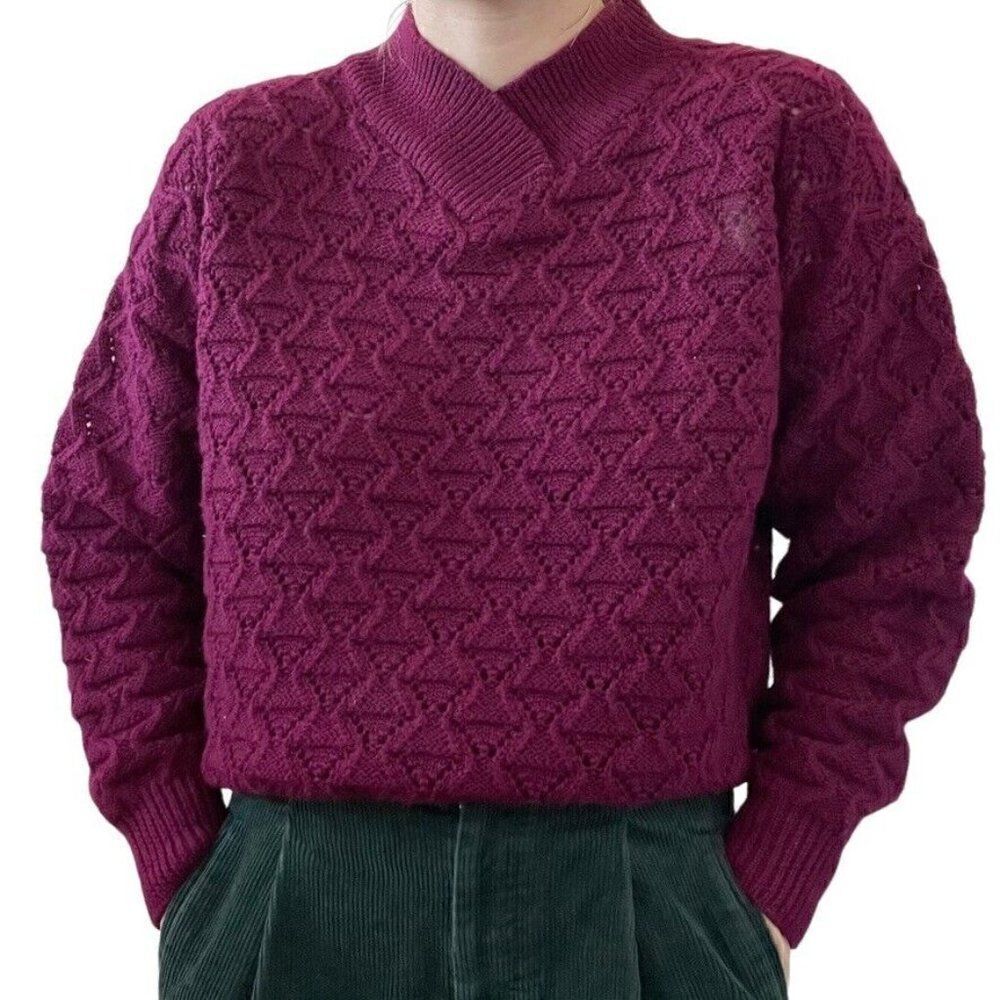 Vintage 1990s Womens Wool Purple Cowl Neck Oversized Chunky Cozy Sweater Sz XL